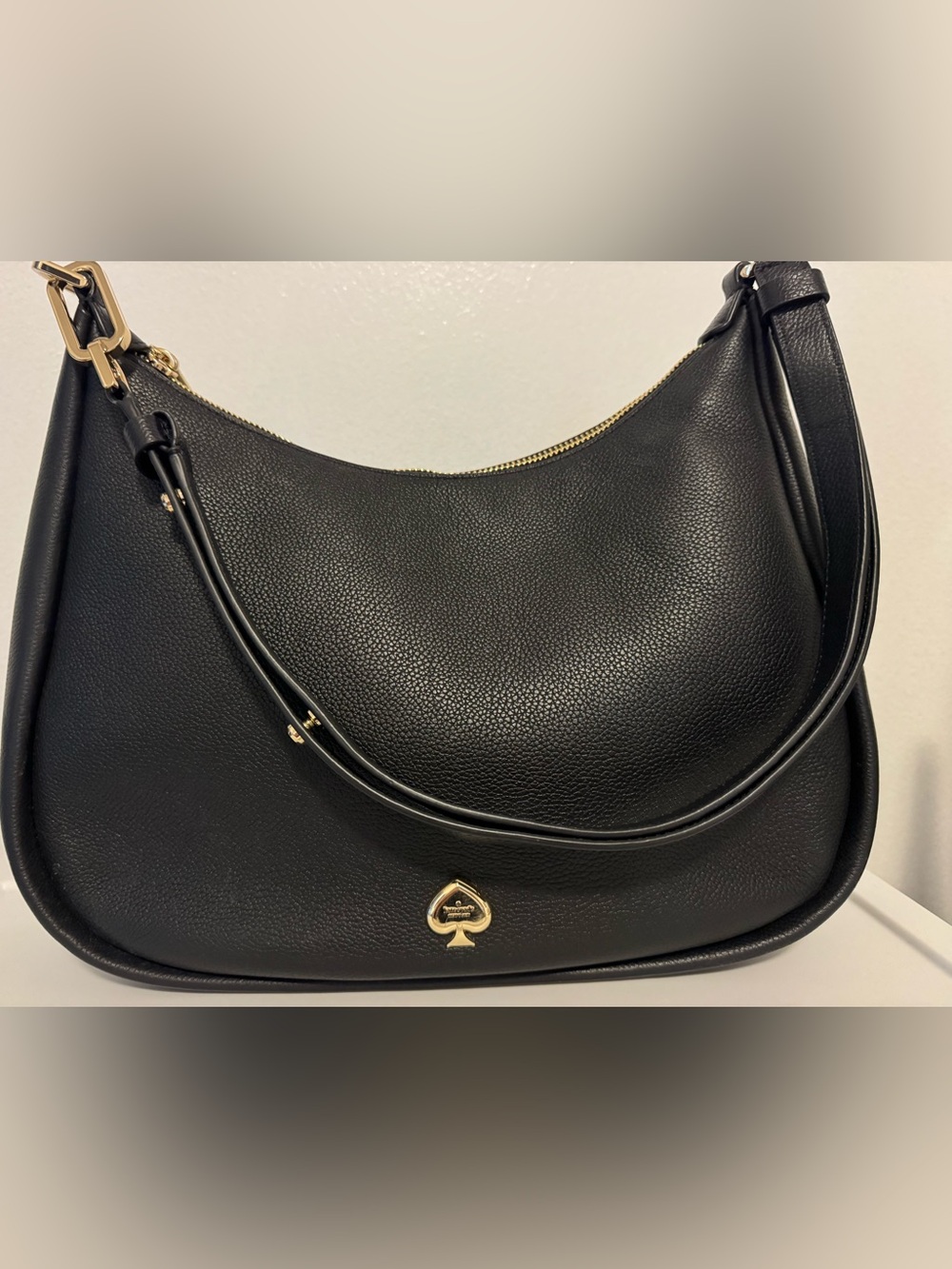 kate spade Black Pebbled Leather Shoulder Hobo with Gold Spade Accent